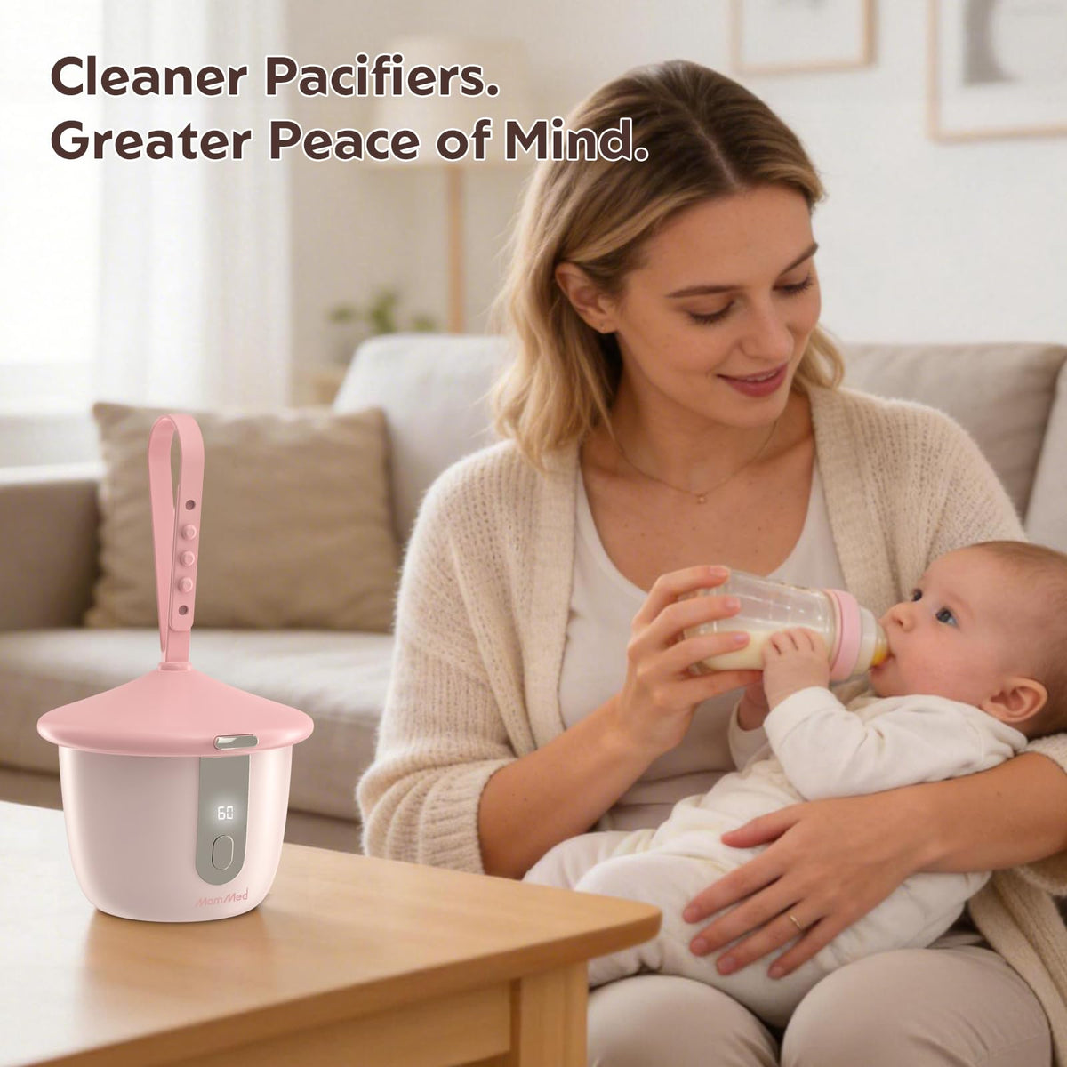 Portable Pacifier Sanitizer with Smart Display (Pink)