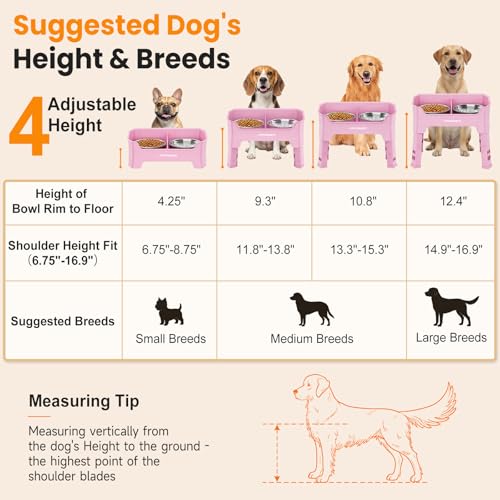 Mess Proof Elevated Dog Bowls (Pink / Medium)