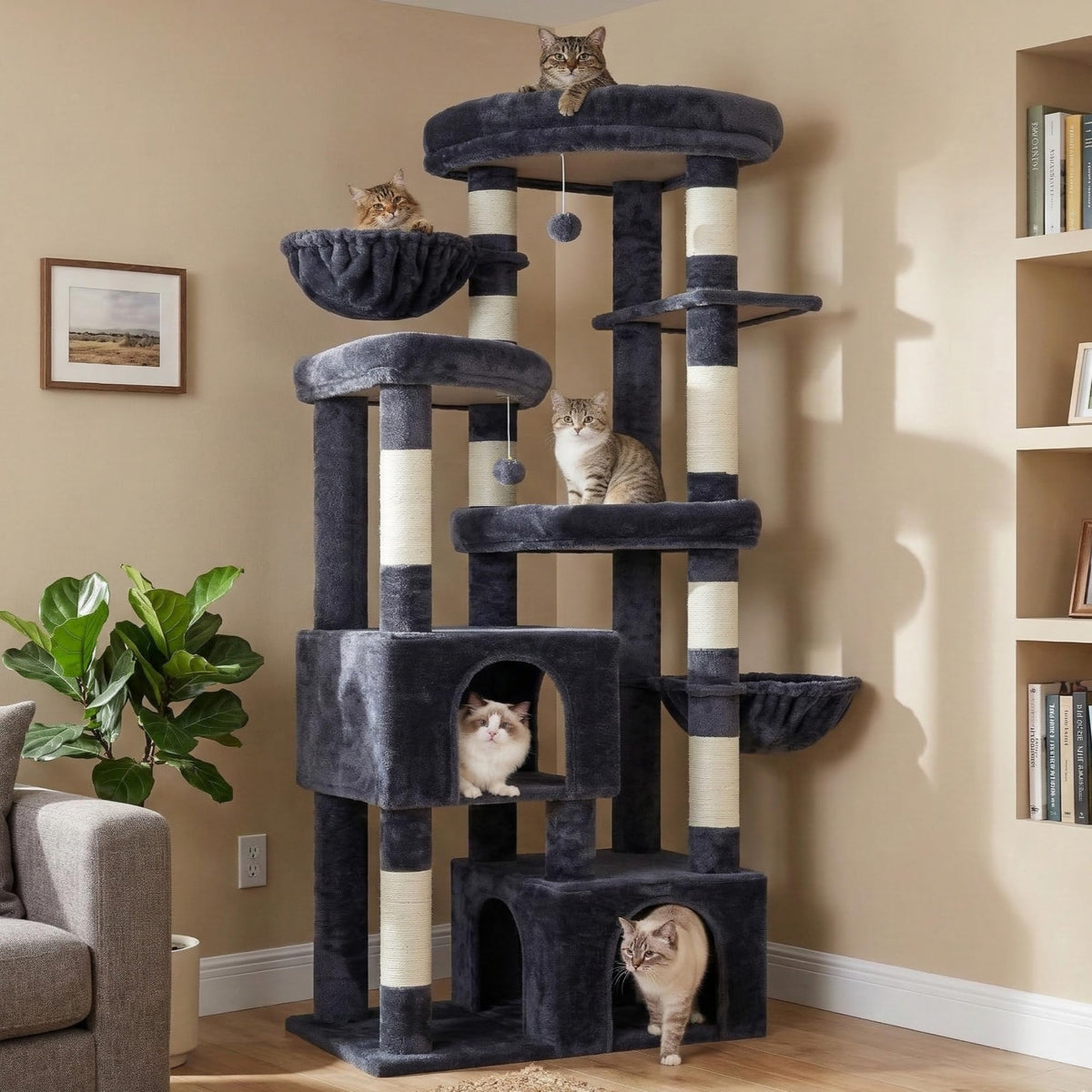 Cat Tree Tower with Tiered Padded Platforms (Smoky Gray)