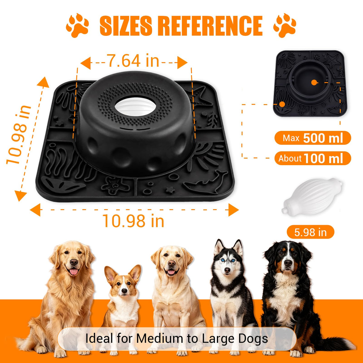 Large Dog Lick Bowl with Rolling Ball (Black)