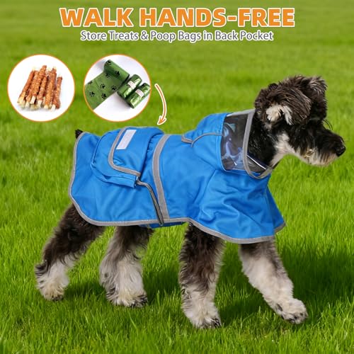 2-in-1 Reversible Large Dog Raincoat, Hooded Rain Jacket Poncho (L:25-40lbs / blue)