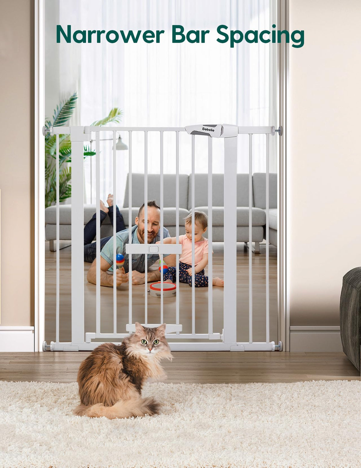 36" Tall Dog Gate with Cat Door (White / 29-48" Wide, 36" Tall)