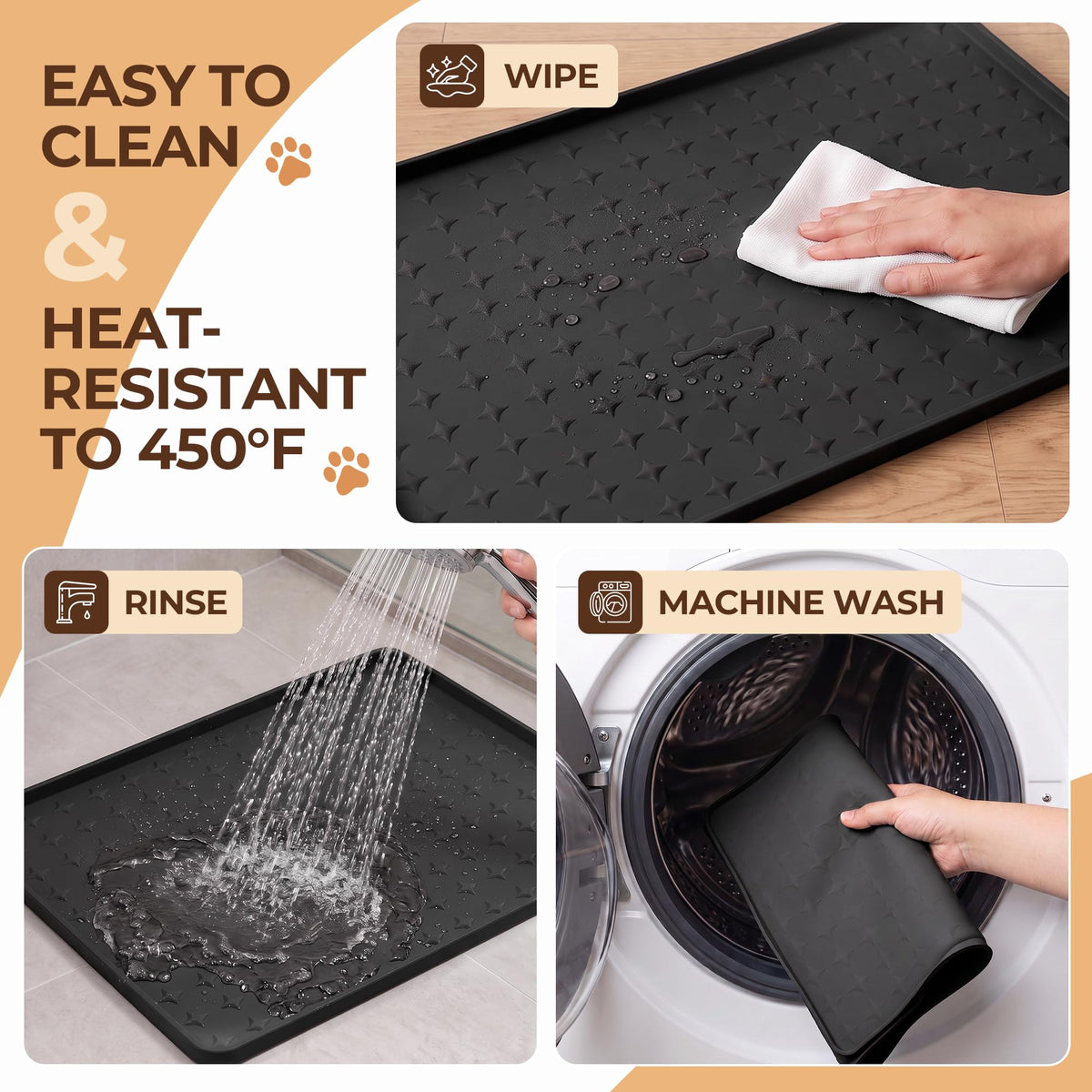 Silicone Pet Feeding Mat (Black / 24"L x 16"W)