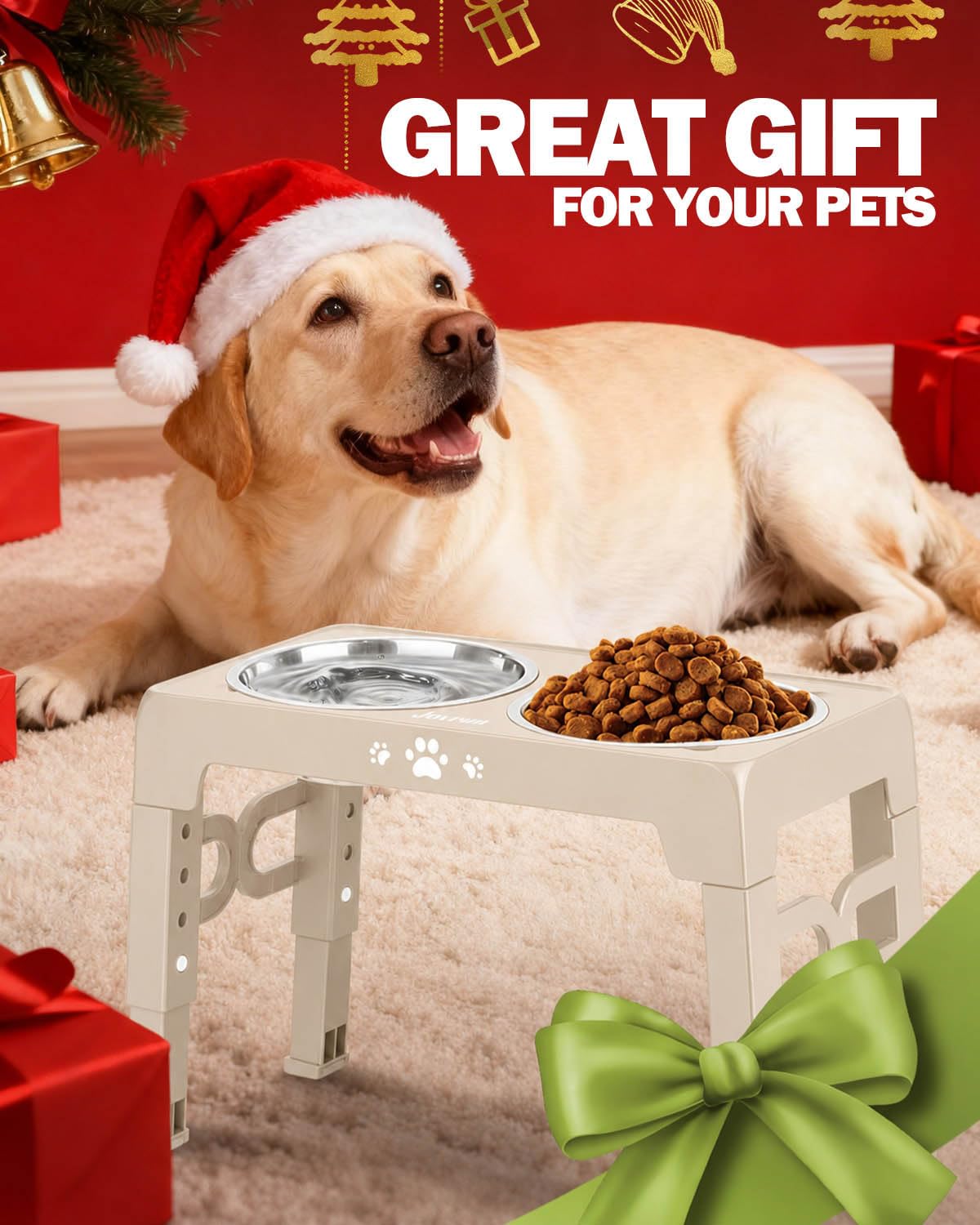 Elevated Dog Bowls for Medium Large Size Dogs (Beige / Medium Large)