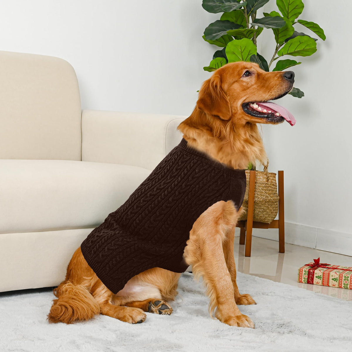 Dog Sweater 2 Pack for Large Dogs (Oatmeal & Brown / X-Large)