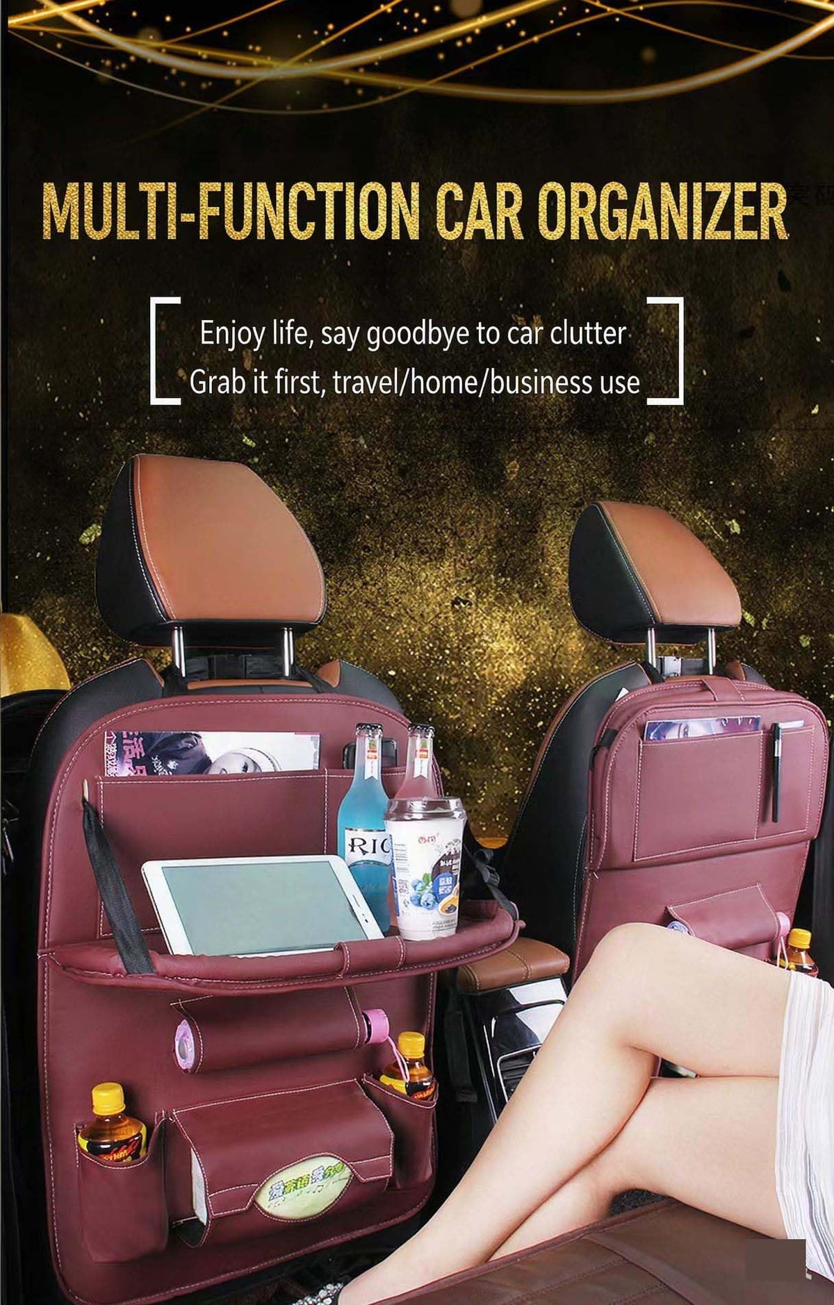 Car Back Seat Organizer with Foldable Table Tray (1 Pack / Wind Red)