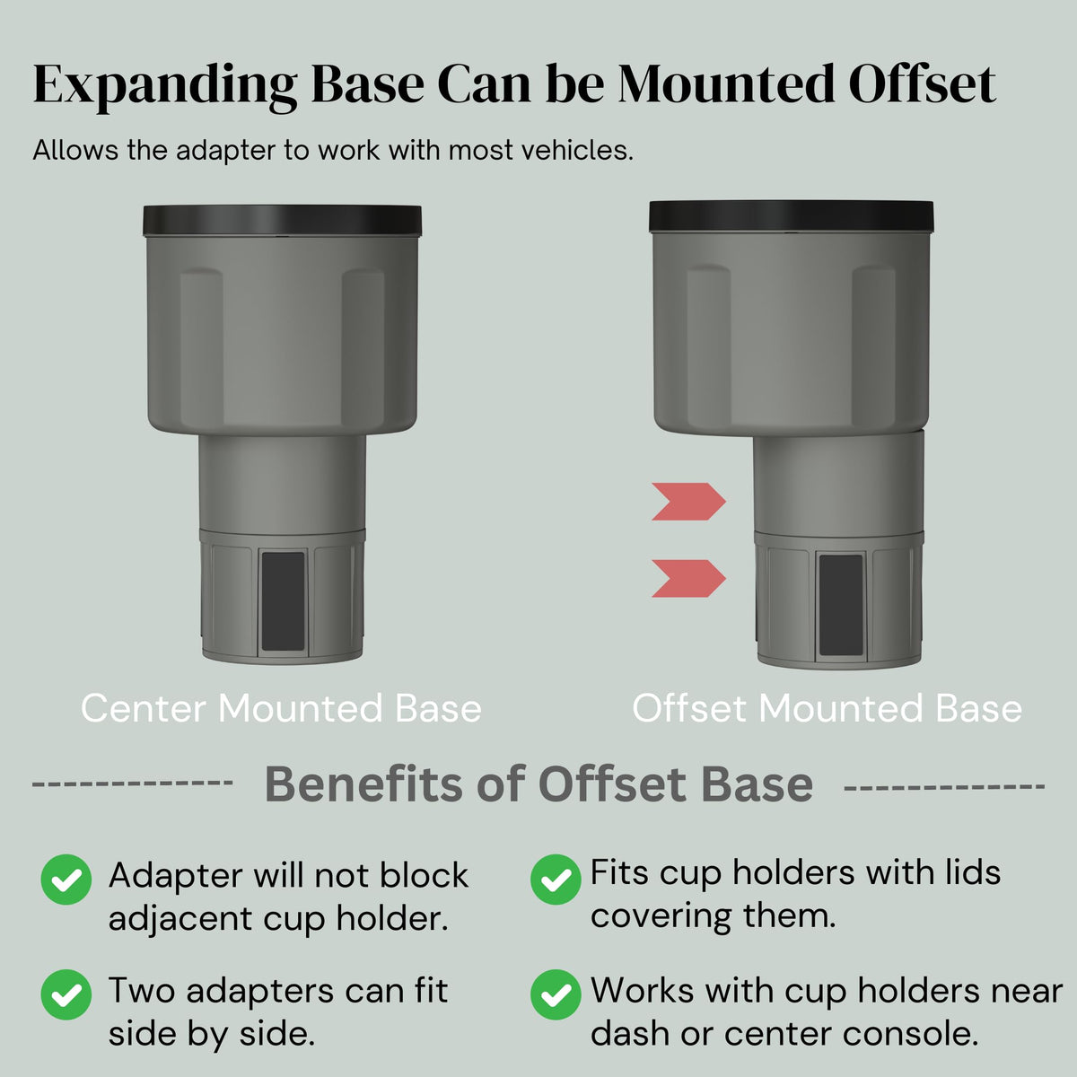 Car Cup Holder Expander (Holds 18-40 oz (Standard Base) / Gray)
