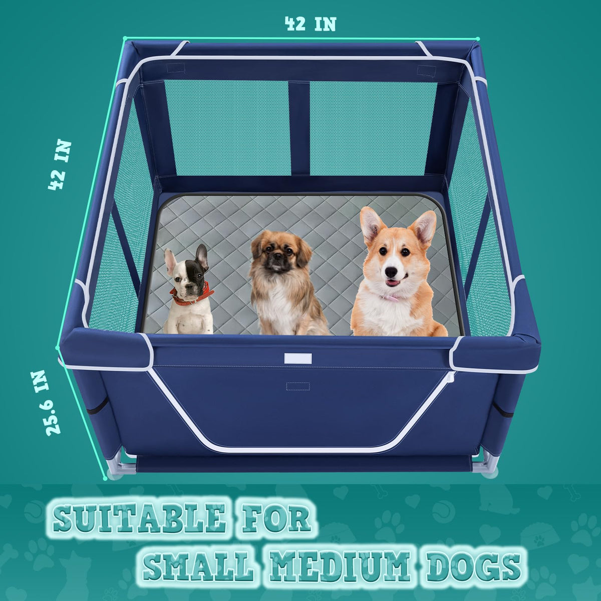 42x42 Inches Puppy Playpen with Dog Pads (Blue / 42x42 IN With Pad)