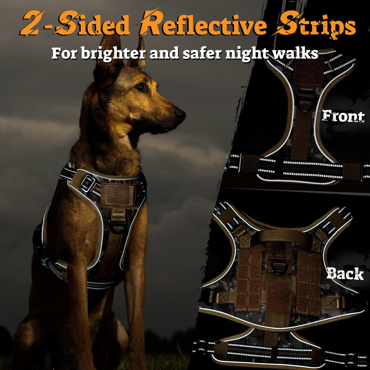 Tactical Dog Harness for Large Dogs (Xl(chest:23.6"-41.8",neck:21.7"-32.3",back:9.1") / Desert Camo)