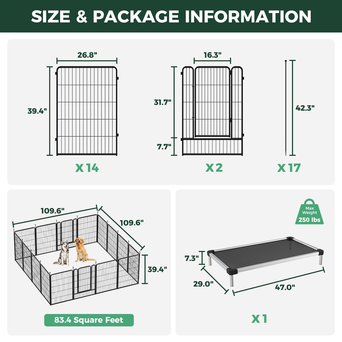 Rollick Dog Playpen with Cooling Mesh Dog Bed (Black / 40"H)