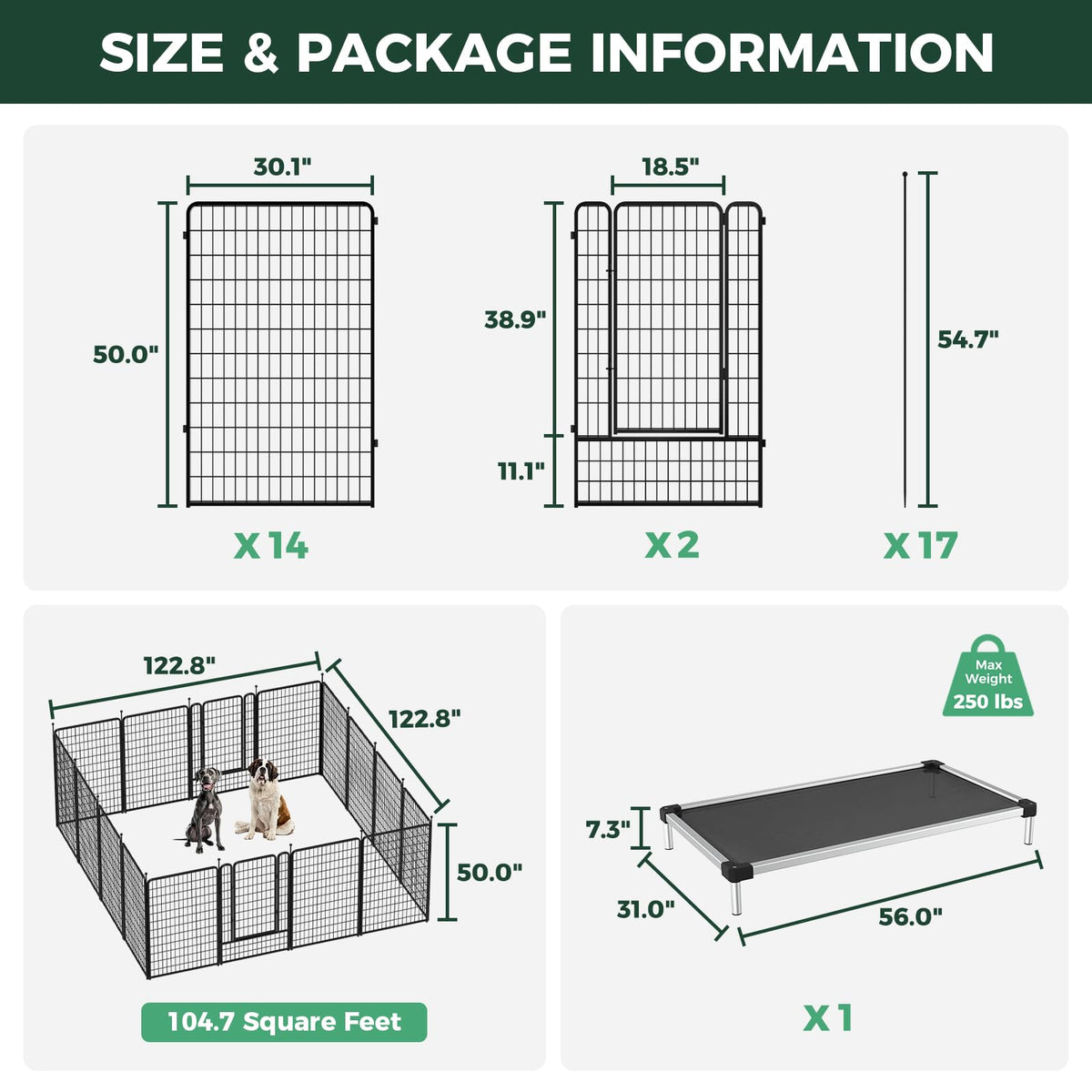 Rollick Dog Playpen with Cooling Mesh Dog Bed (Black / 50"H)