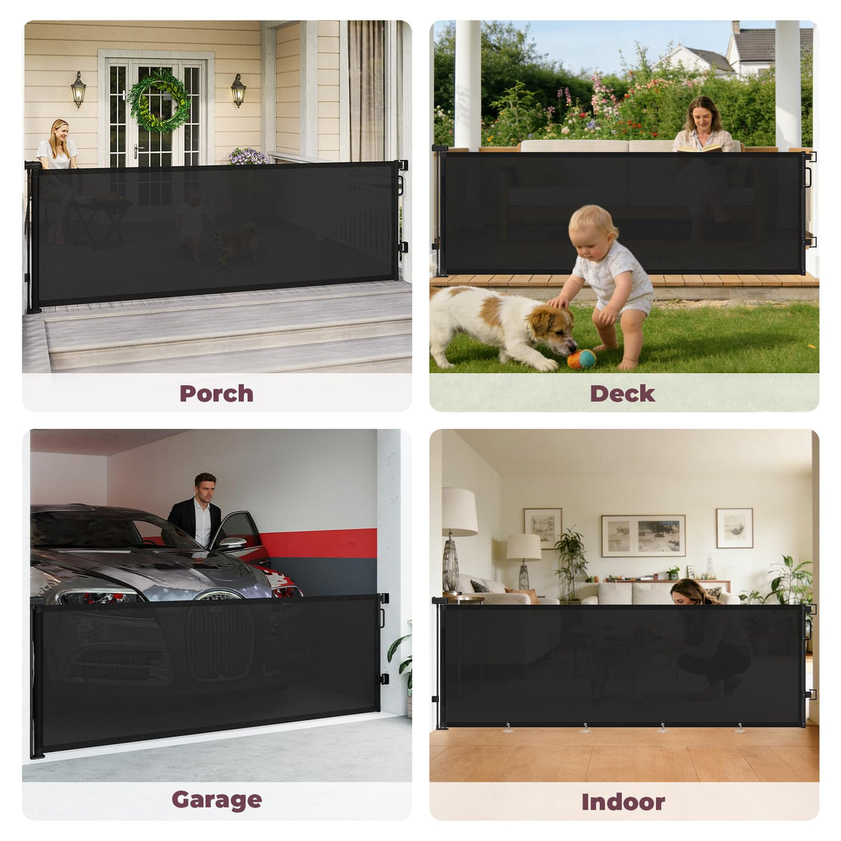 96" Retractable Baby Gate (Black / 34" Tall x 96" Wide)