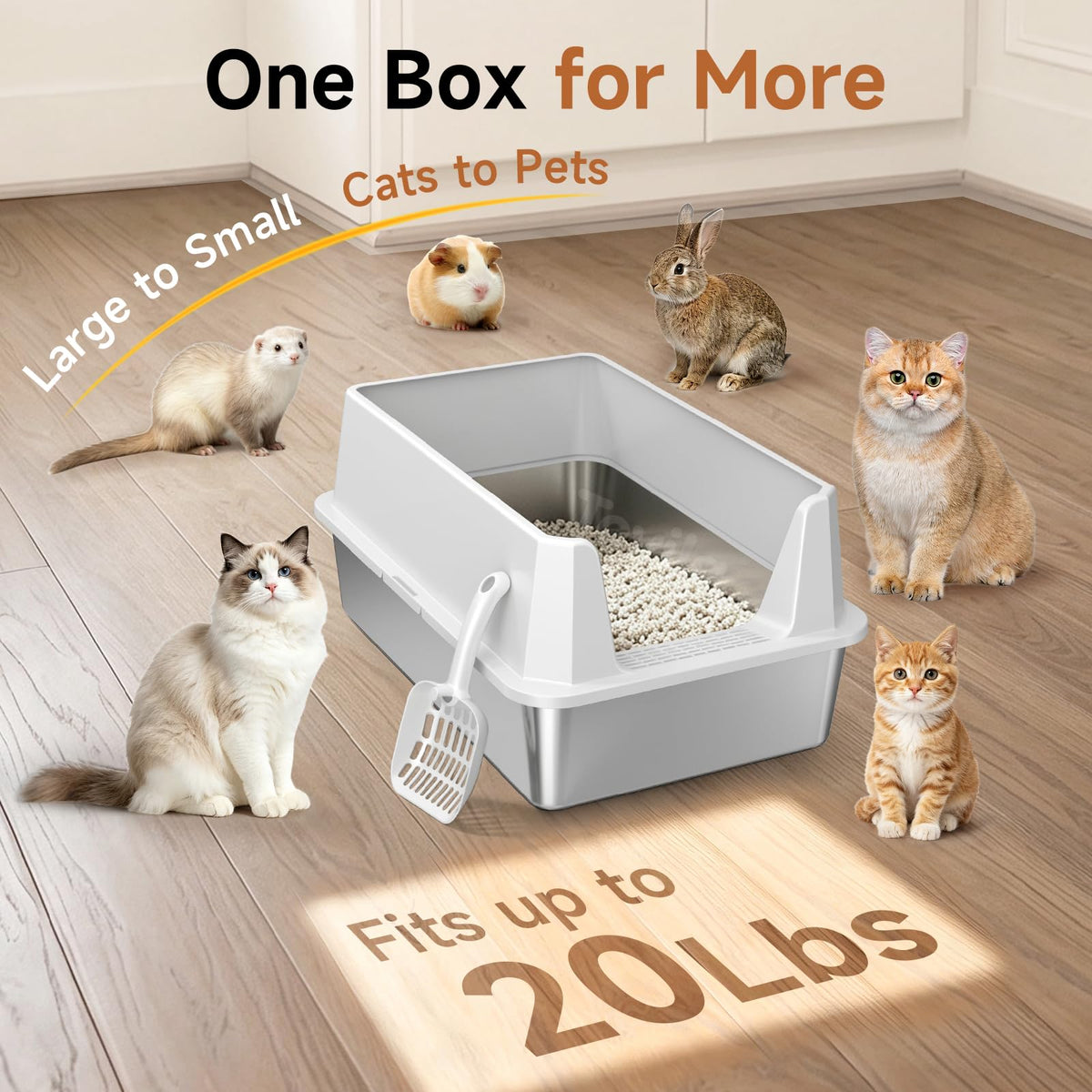 XL Stainless Steel Cat Litter Box with Plastic Enclosure & Scoop (Light Gray-1Pack)
