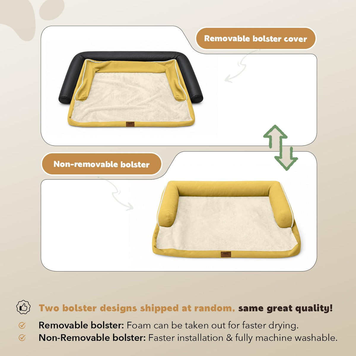 XXL Orthopedic Waterproof Dog Bed with Bolster for Extra Large Dogs (45.0"L x 35.0"W x 8.0"Th / Ginger)