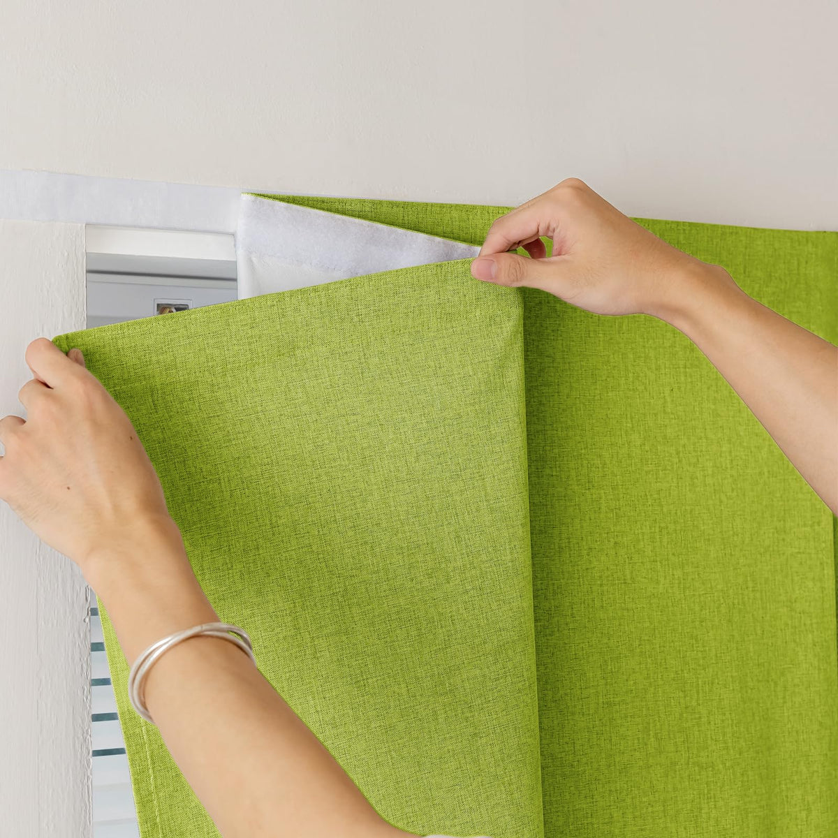 100% Blackout Self Adhesive Curtains (52"W x 60"L (Pack of 1) / Fruit Green)