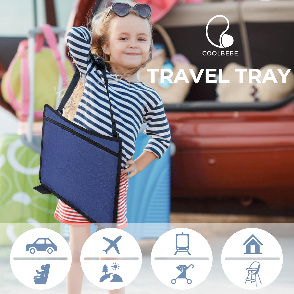 Kids Travel Tray for Toddler Car Seat (Navy Blue)