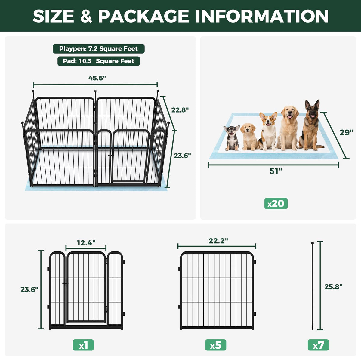 Rollick Dog Playpen with Disposable Pee Pads (Black / 24"H)