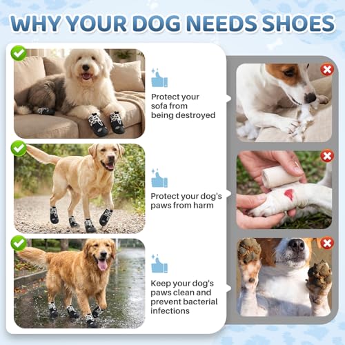 Dog Shoes for Large Small Medium Dogs (Black White / #7 (Width 2.8 inch) for 63-78 lbs)