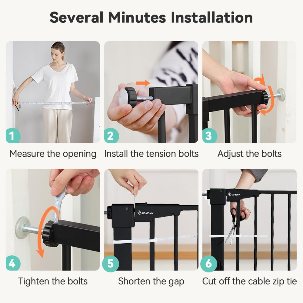 30" Tall Baby Gate for Stairs Doorways (30"Tall 43.3"Wide / Black)