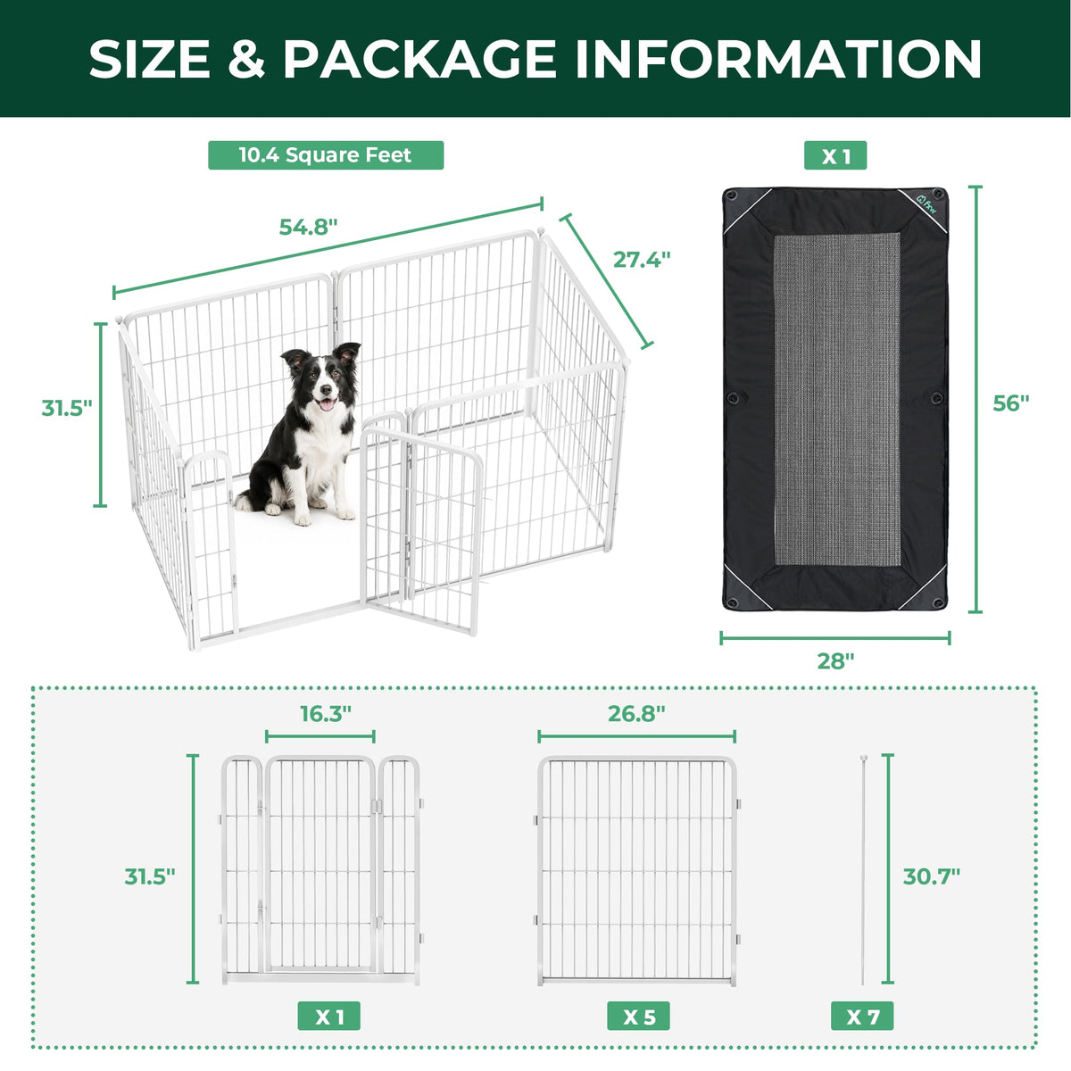 Homeplus Indoor Dog Playpen with Mesh Top Cover (White / 32"H)