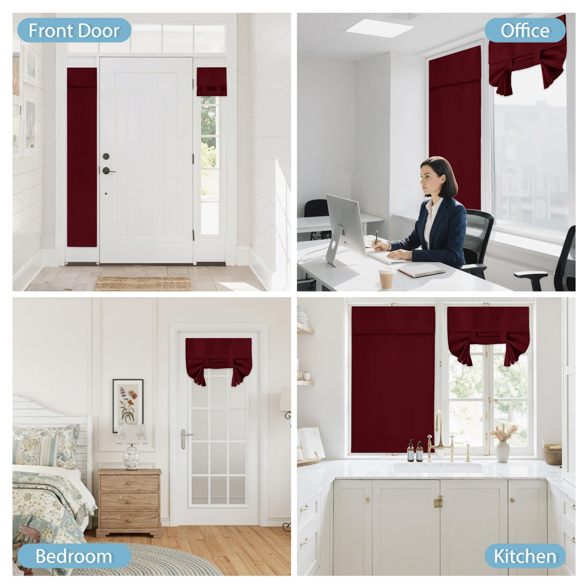 Blackout Door Curtain for Patio Front Tricia French Door Window (Burgundy Red / 30"W x 69"L (Pack of 1))