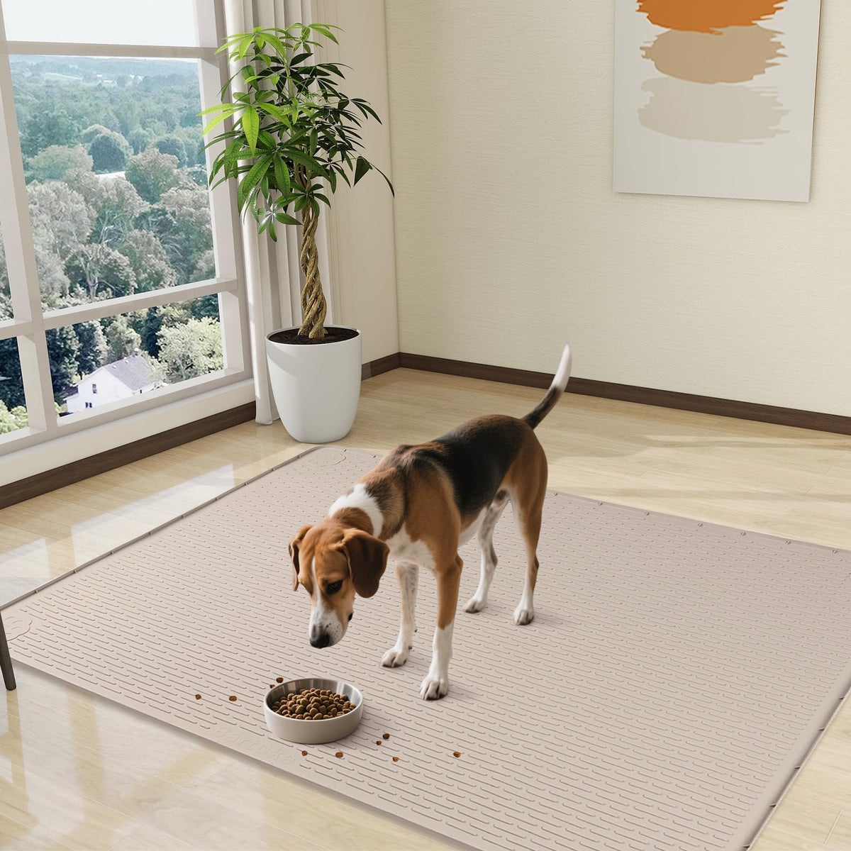 Dog Food Mat 70''x45'' Extra Large Dog Mat for Food and Water (70"L x 45"W / Khaki)