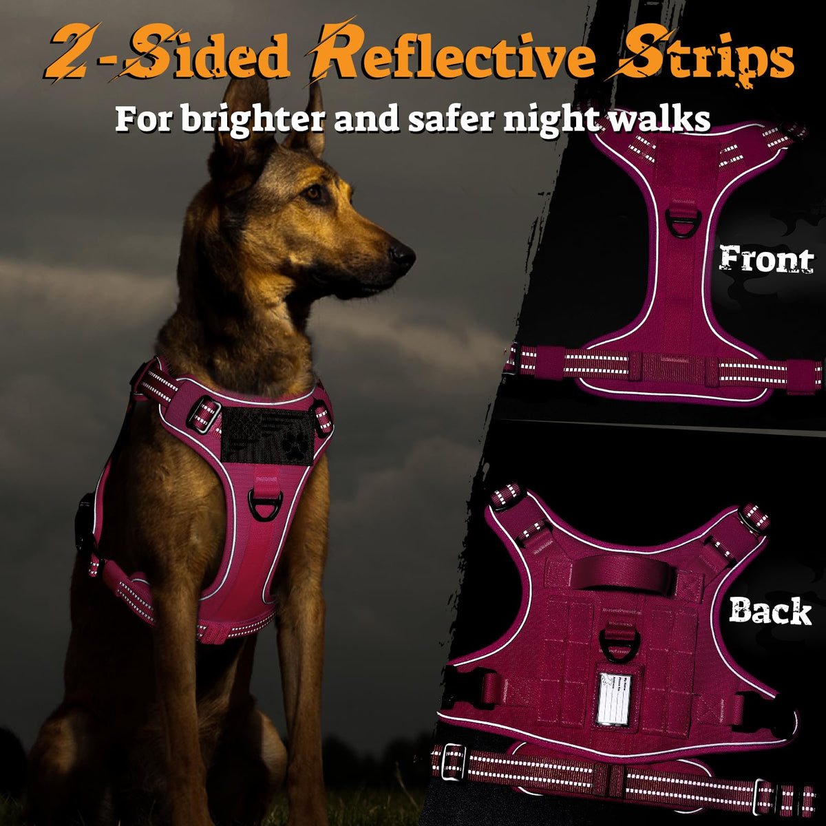 Tactical Dog Harness for Small Dogs (S(Chest:16.1"-31.5",Neck:15.4"-21.6",Back:7.1") / Rose Red)