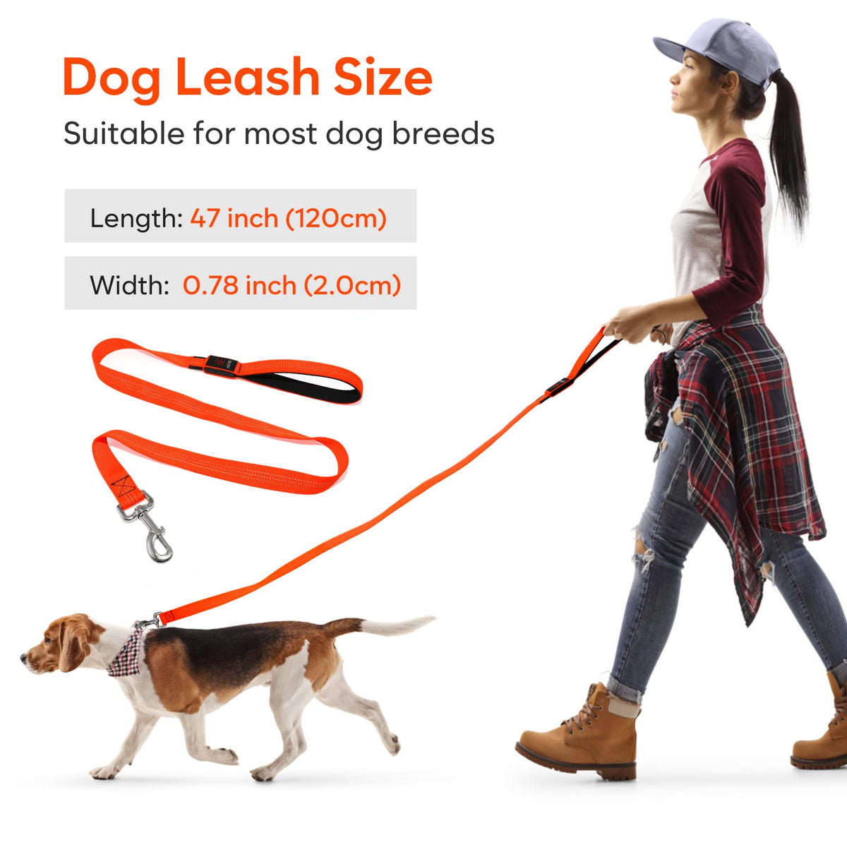 LED Light Up Dog Leash 3 Lighting Modes USB Rechargeable (Orange-3S)