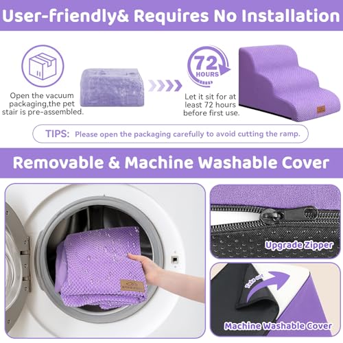Dog Ramp and Stairs for Bed (Purple / 3)
