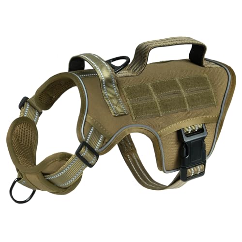 Dog Harness Tactical No Pull for Small Sized Dog with Handle (Khaki / S(Neck:16-22",Chest:20-28"),18-35 lbs)