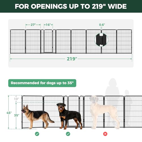 Dog Gate Extra Wide Adjustable for Openings Up to 219" (Black / Up to 219" W【7 Panels + 1 Door】 / 45"H)