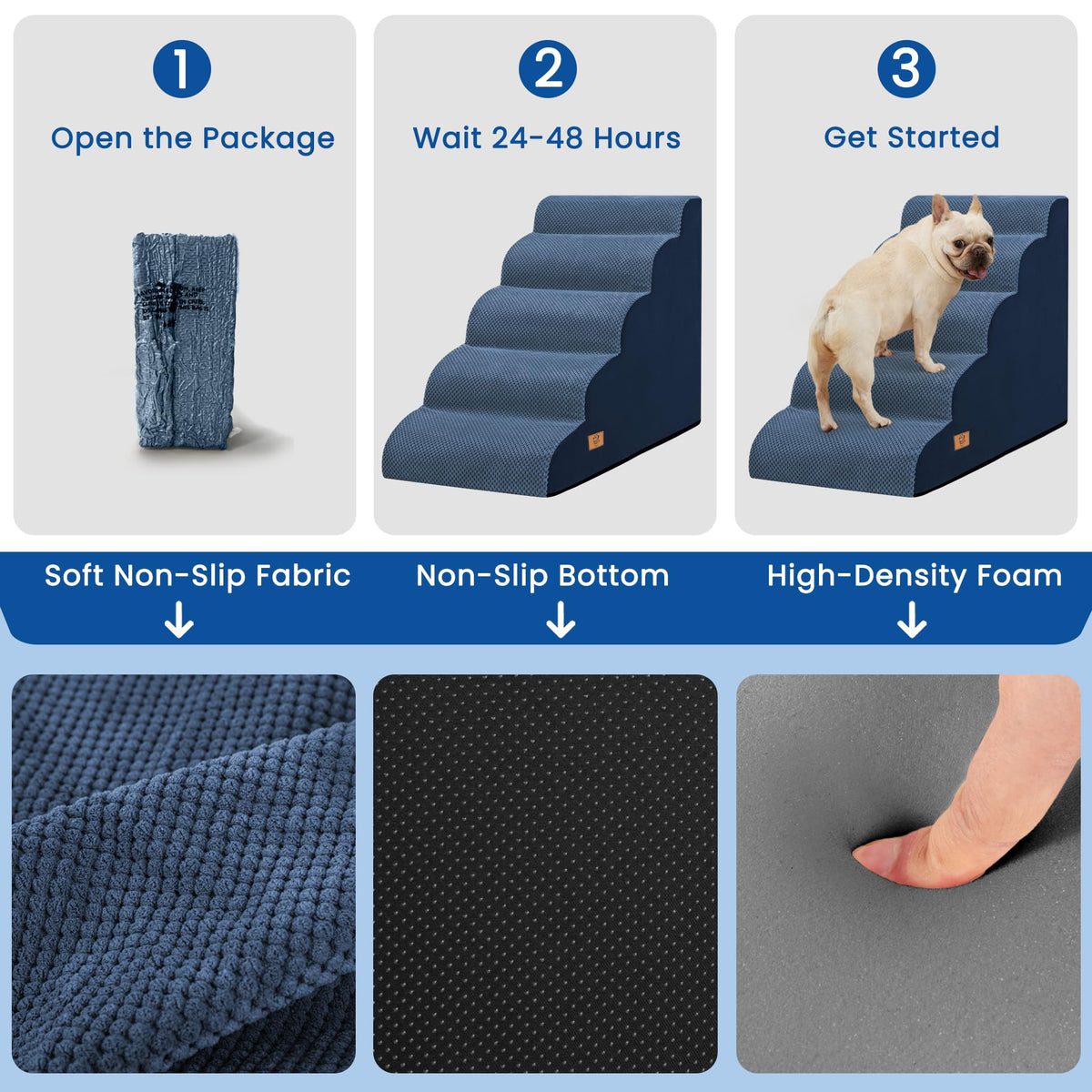 Dog Stairs for High Beds 22.4" H (Blue)
