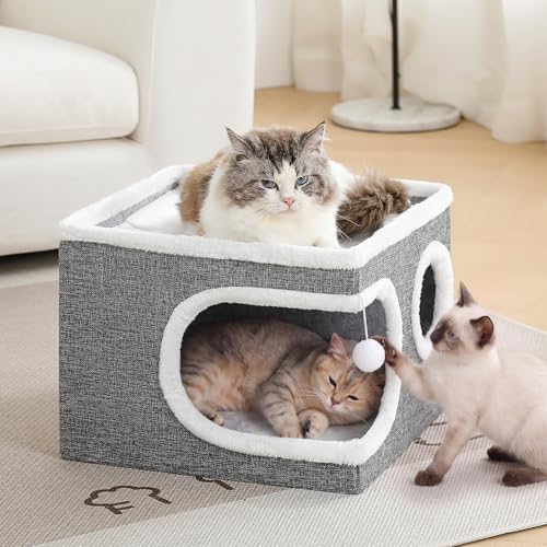 Cat Beds for Indoor Cats (Grey / 16"D x 16"W x 13"H)