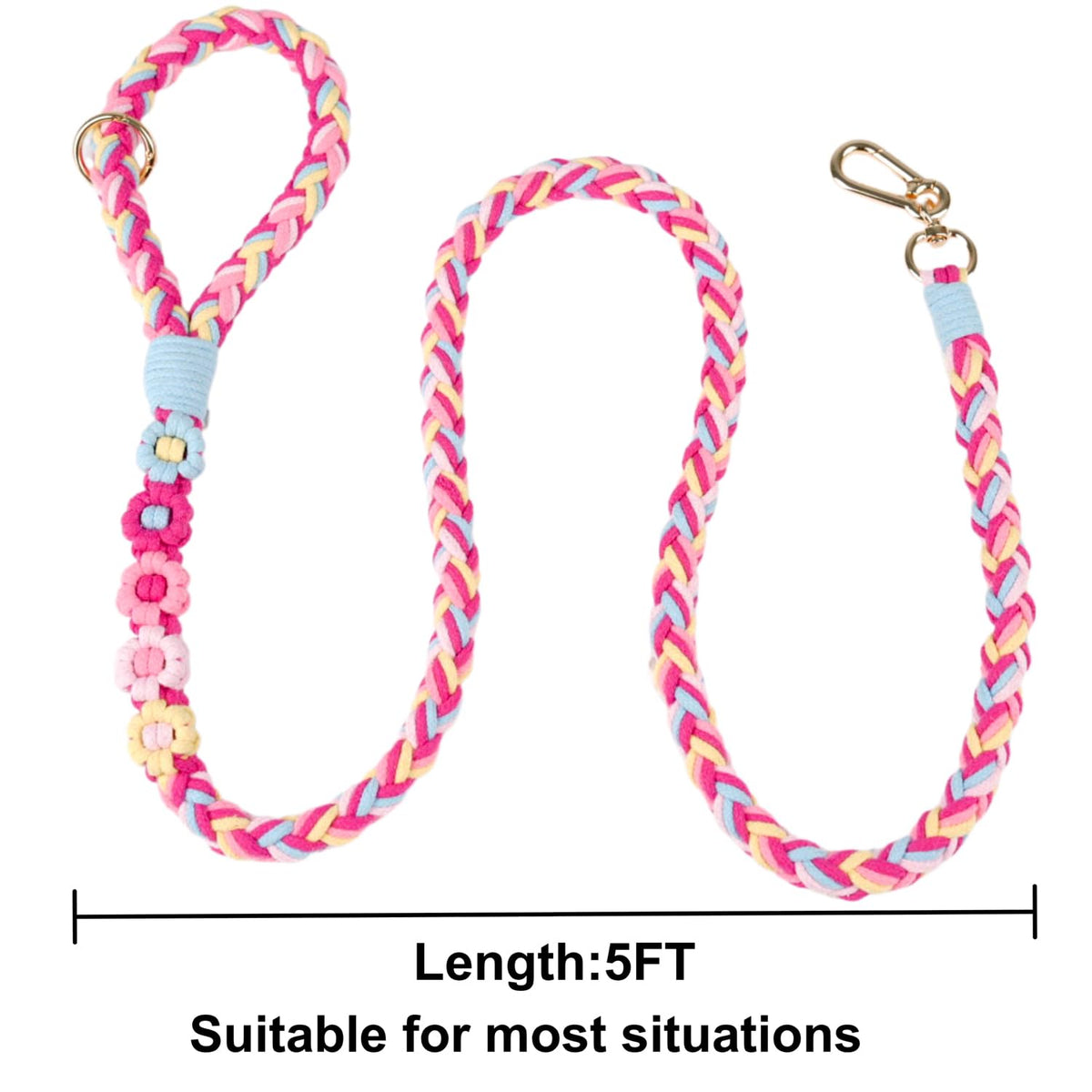 5FT Braided Cotton Rope Leash for Small (Candy Blossom)