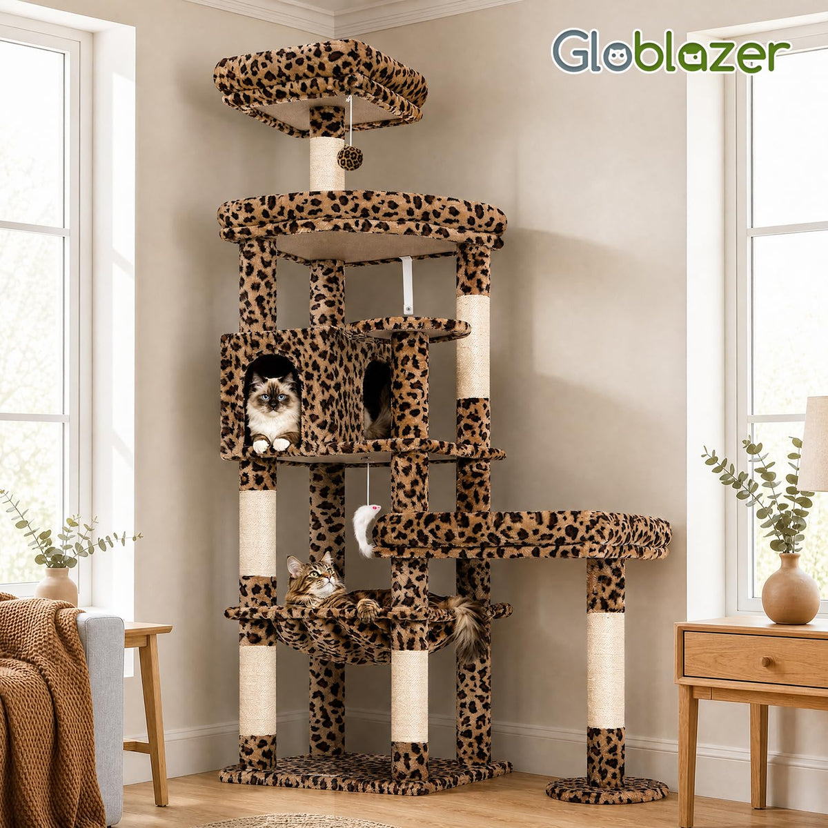 65in Leopard Cat Tree for Indoor Large Cats (65inch / Leopard Print)