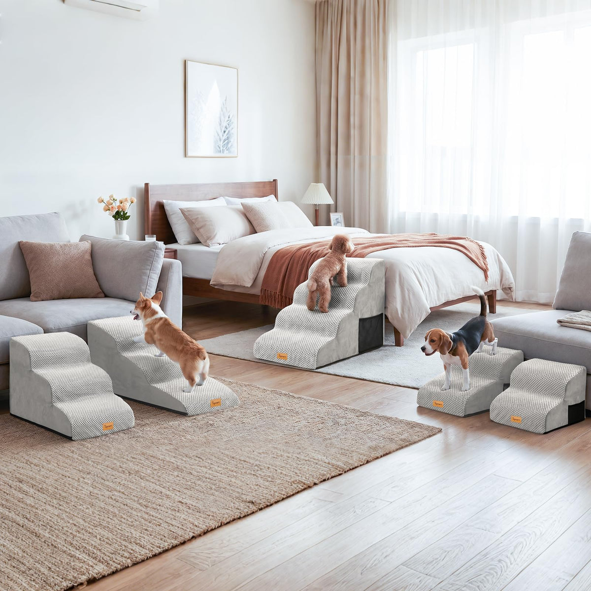 3 Tiers Foam Dog Ramps (Light Grey / 23.6*15.7*15.7)