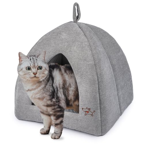 Cat Bed for Indoor Cat (Gray (Tent) / 20" x 20" x H:22")