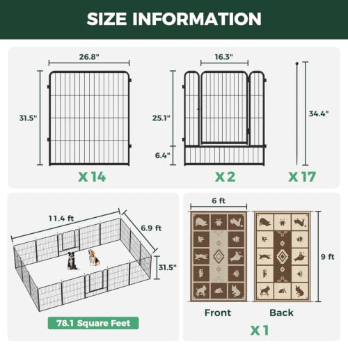 Rollick Dog Playpen with RV Rug for RV Camping (Black / 32"H)