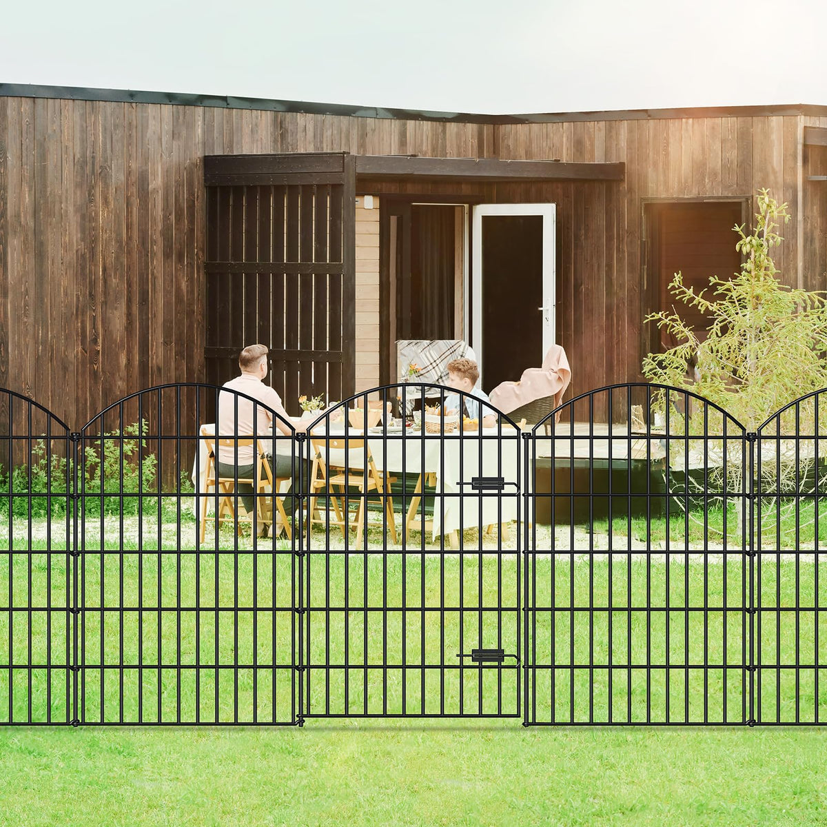 Metal Garden Fence with Gate 42 in x 23.3 ft (42"Hx23.3ft (Gate+9Panels))
