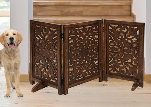 Freestanding Pet Gate for Dogs (Burnt / 48x28" 3 Panel Circle)