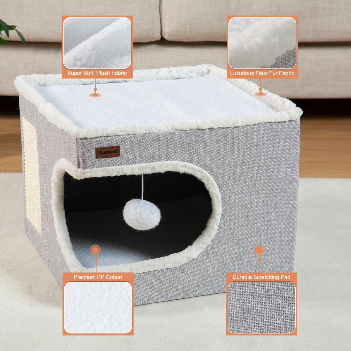 Cat Bed for Indoor Cats Cube House (23.6"D x 16.5"W x 13"H / Green)