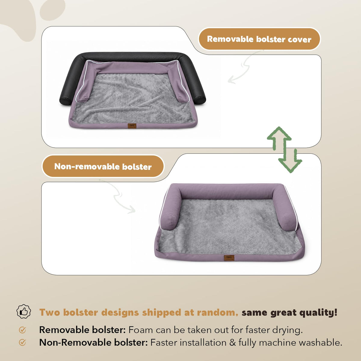 XXL Orthopedic Waterproof Dog Bed with Bolster for Extra Large Dogs (45.0"L x 35.0"W x 8.0"Th / Purple)