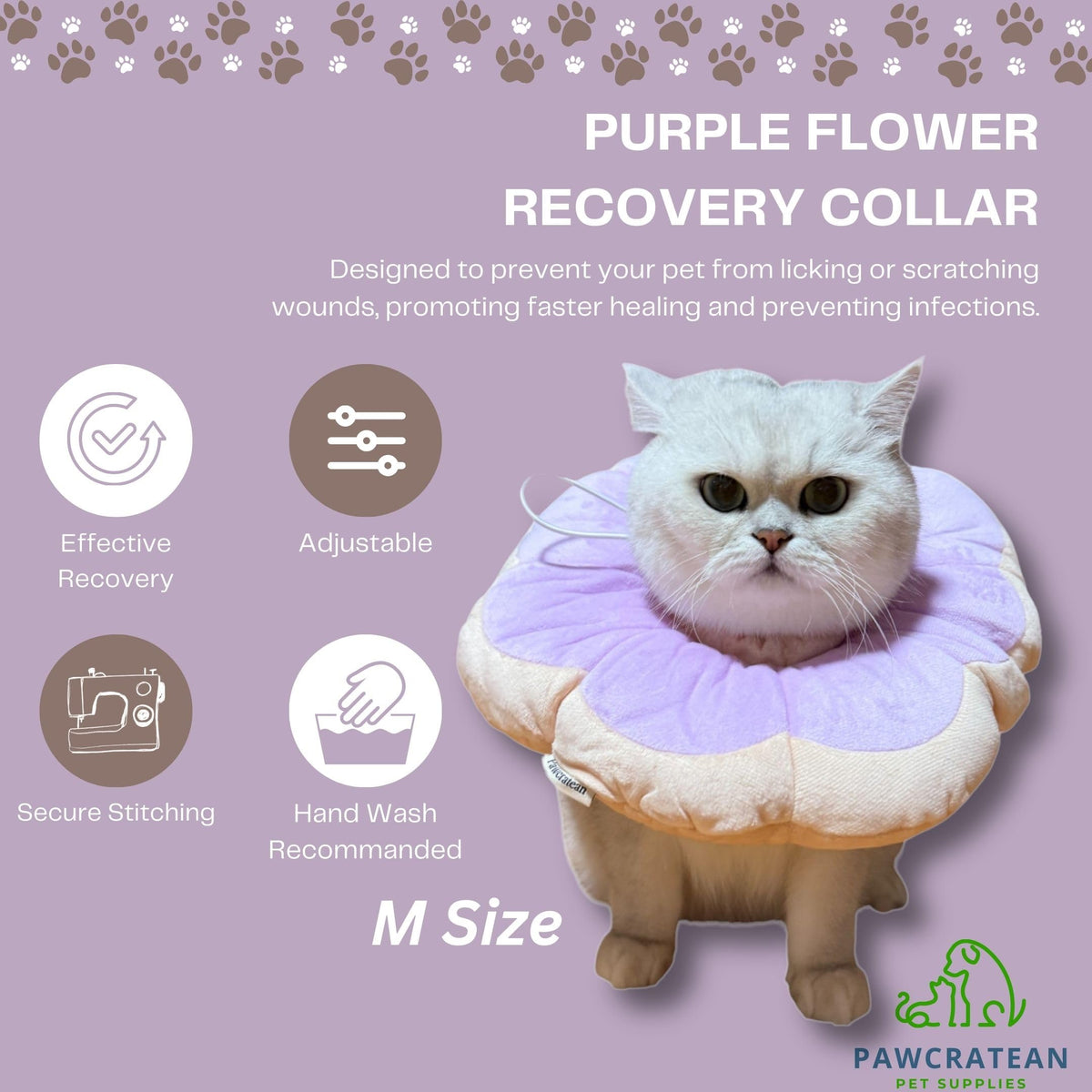 Adjustable Comfy Flower Style Elizabeth Collar for Cats Puppies Soft Recovery Cone Pet Protective Neck Collar (Purple / Medium)