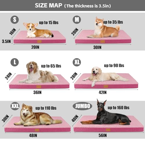 Orthopedic Medium Dog Bed Washable Pet Sofa Mat 30''X20'' Pink (30"L x 20"W x 3.5"Th / Pink)