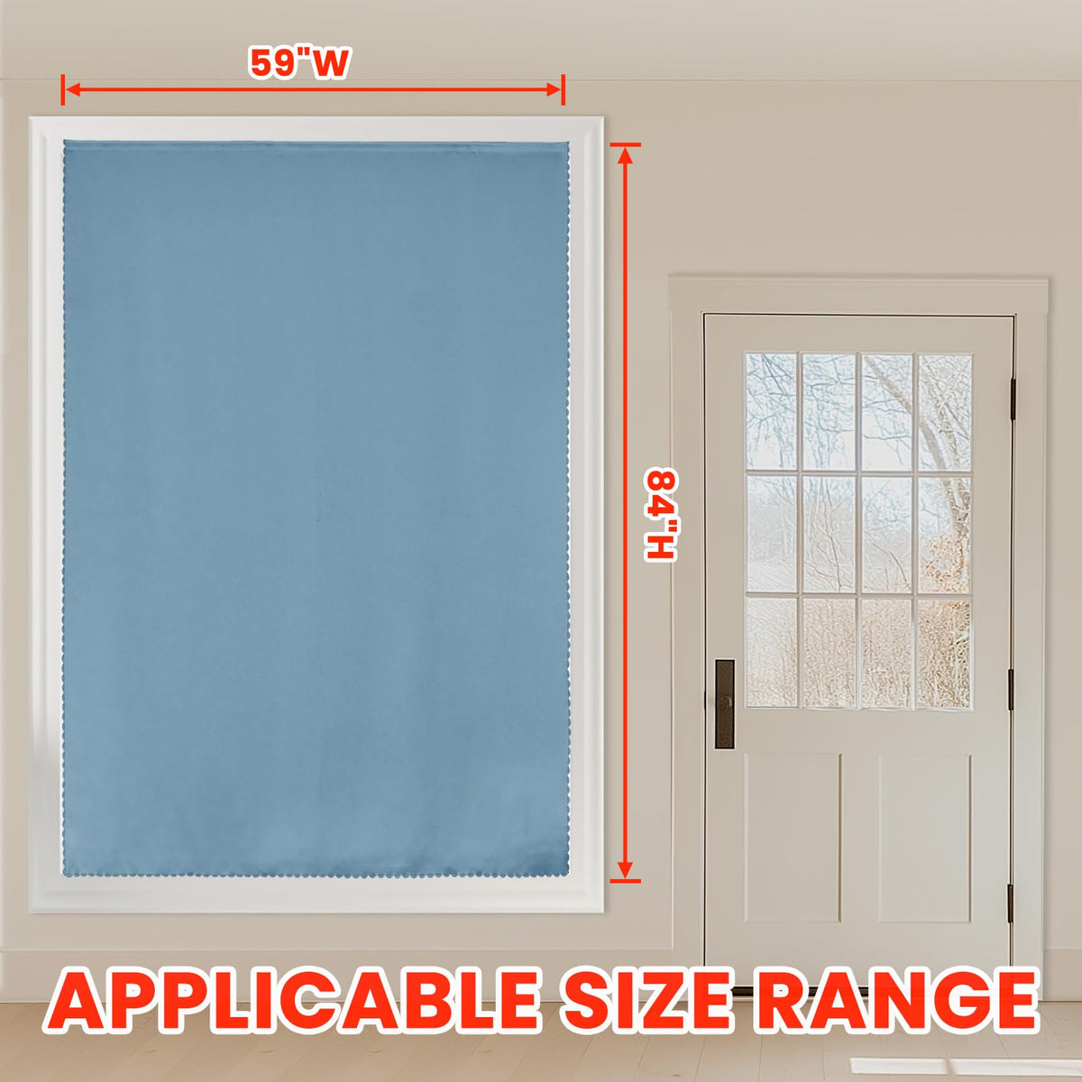 100% Blackout Shades Window Cover Self Adhesive Curtains Sticky Curtain Portable Easy Open Black Out Curtains for Bedroom Living Room No Drilling (Light Blue/ Thickened / 59"W x 84"L (Pack of 1))