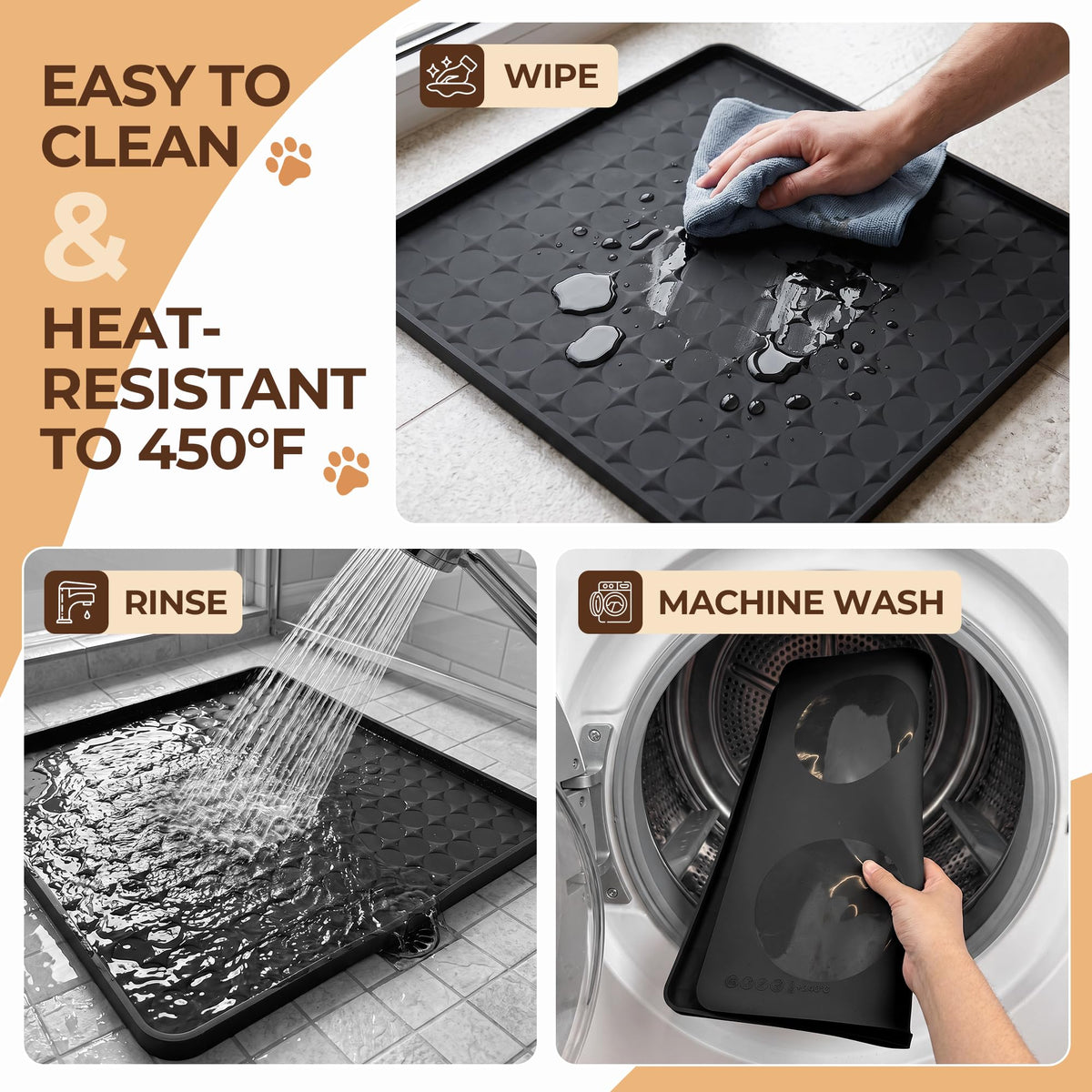 16 x 16 in Small Silicone Pet Food Mat for Dog & Cat Bowls Black (Black / 16"L x 16"W)