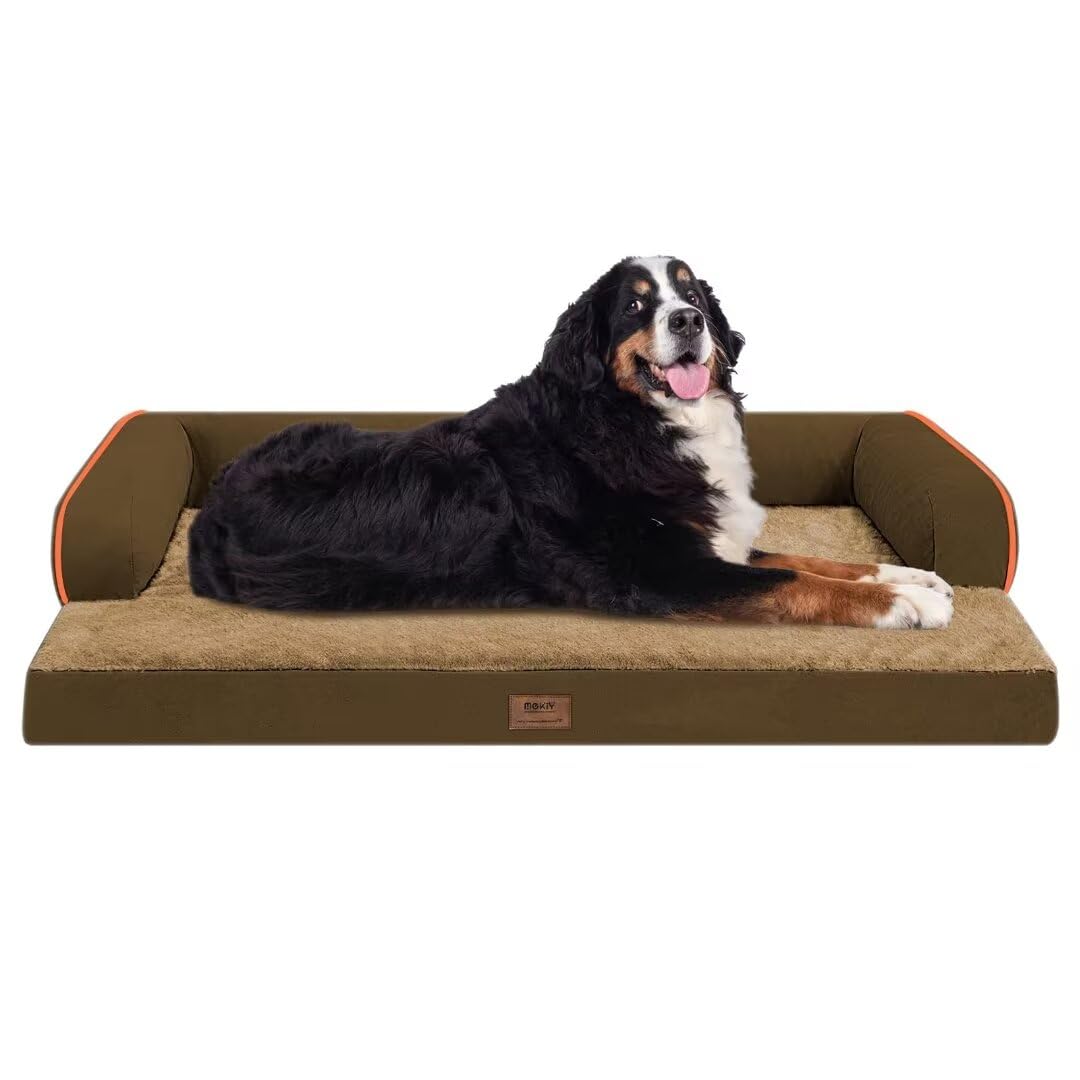 Orthopedic Waterproof Jumbo Dog Bed with Bolster for Extra Large Dogs (53.0"L x 42.0"W x 8.0"Th / Brown)