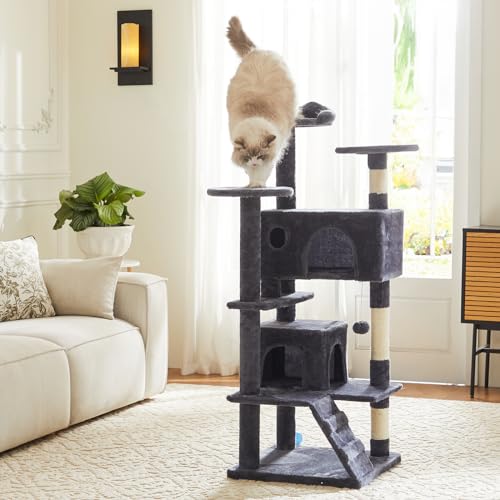 54 Inch Cat Tree Tower with Scratching Post (Grey / 54*19.7*19.7IN)
