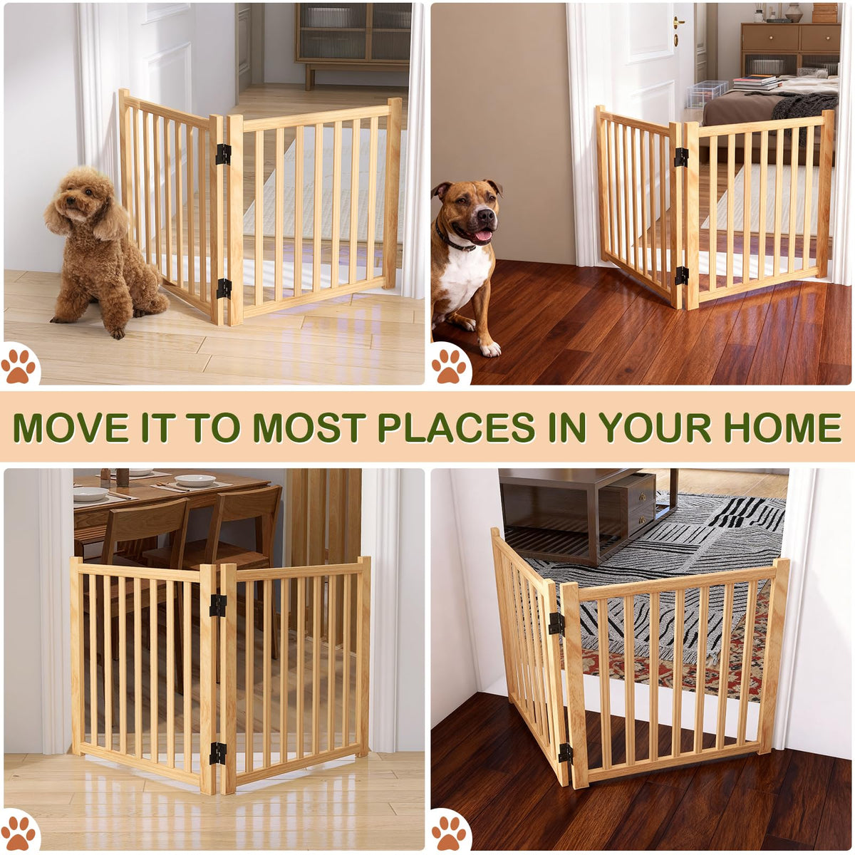 Wooden Freestanding Dog Gates Indoor (【2 Panels】H:23'')