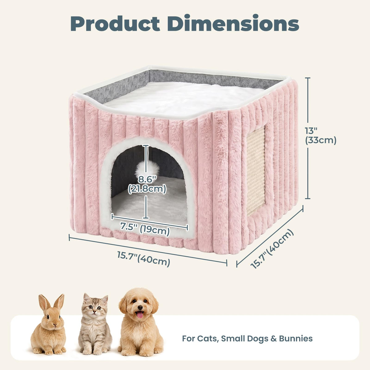 3-in-1 Cat Cave Bed for Indoor Cats with Scratch Pad (Pink)